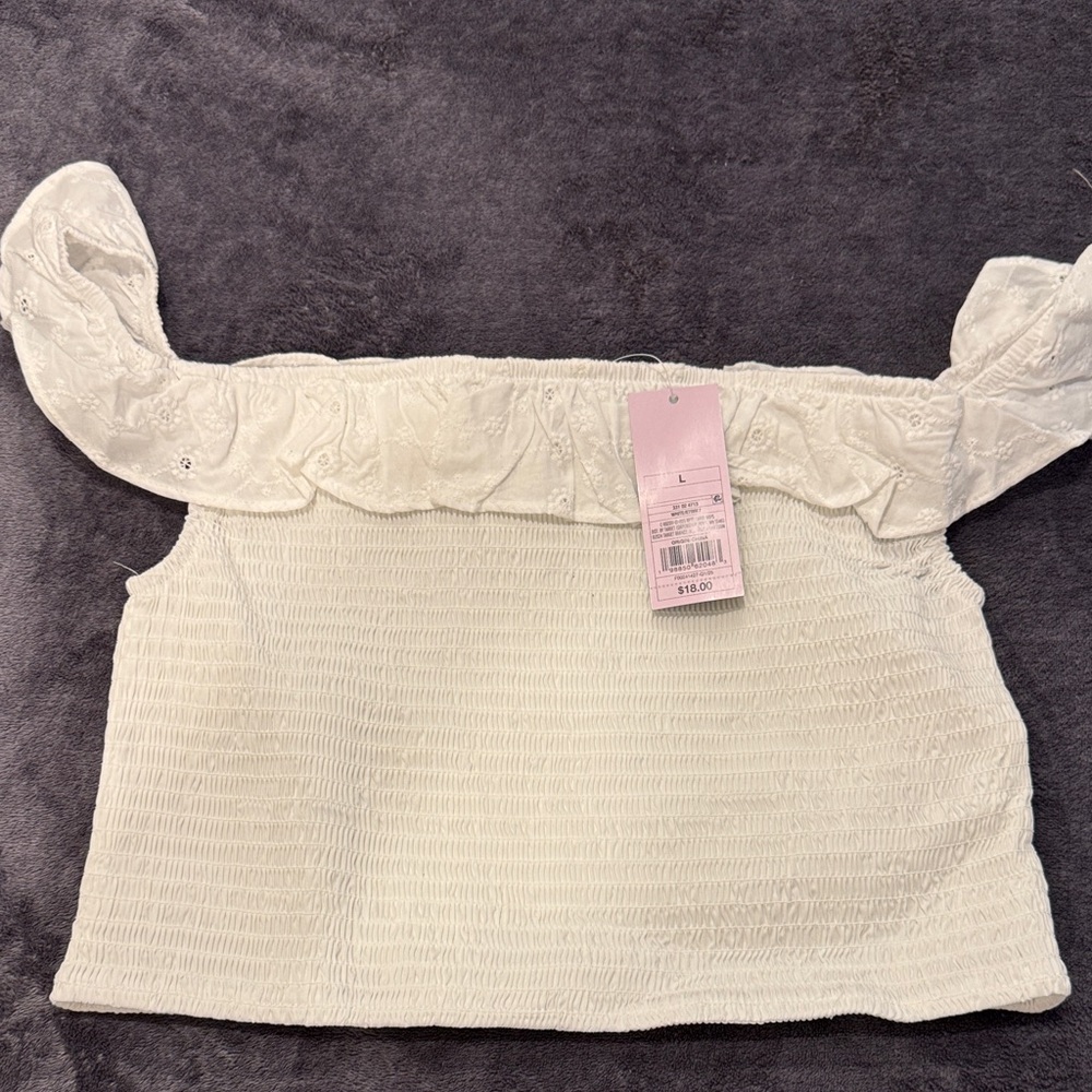 Wild Fable White Textured Off-Shoulder Crop Top